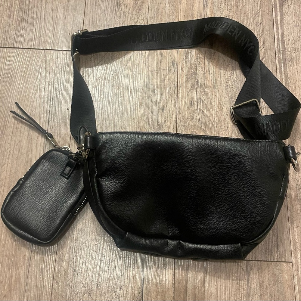 MADDEN NYC Convertible Fanny pack Crossbody Travel bag Black Silver Zip - Picture 4 of 7